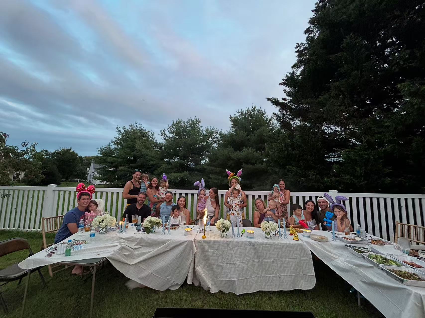 Group celebration at outdoor hibachi dinner